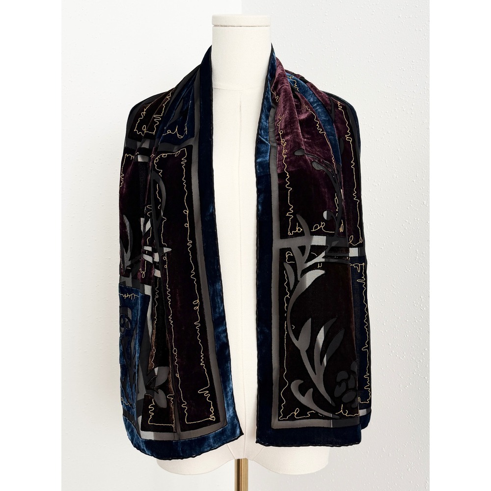 Velvet Burnout Silk Blend Scarf Wrap Shawl Whimsigoth Boho Y2K Art to Wear